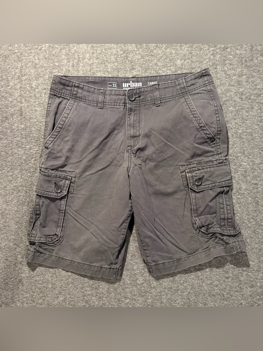 Urban Pipeline Cargo Shorts Mens 33 Gray 11" Hits At Knee 100% Cotton Baggy Long